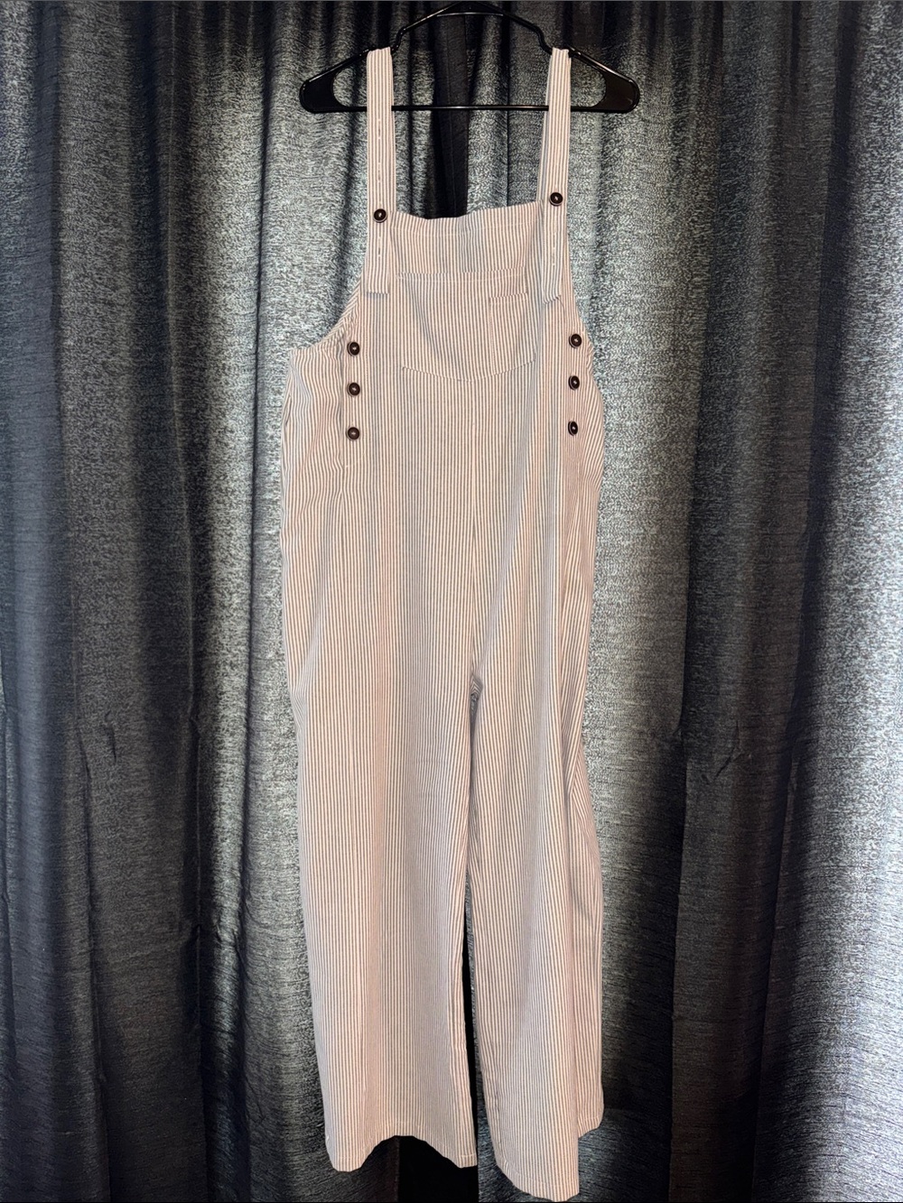 Striped Cotton Overalls in Light Blue and White